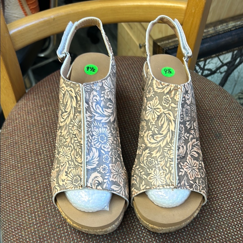 Floral Slingback Wedge Sandals
